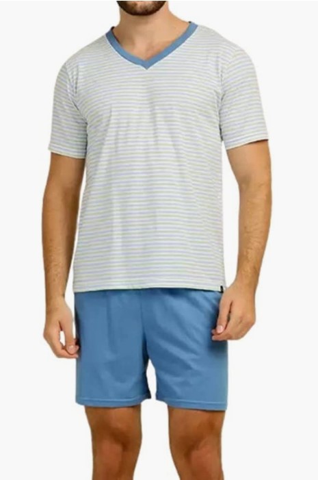 Pijama masculino curto na cor azul e cinza. 
