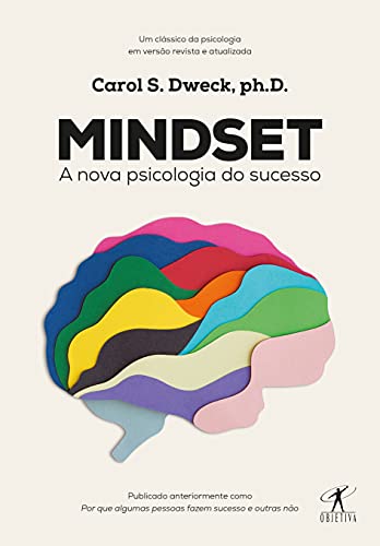 Livro branco com imagem de um cérebro estilizado colorido, escrito mindset.