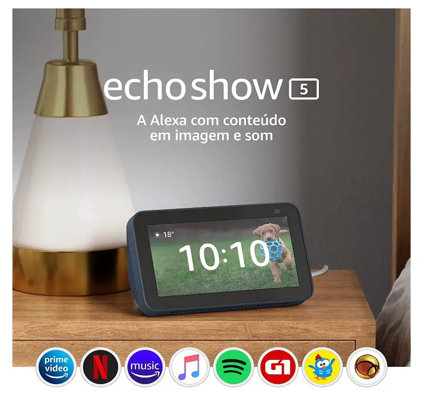 Echo show com Alexa na cor azul. 