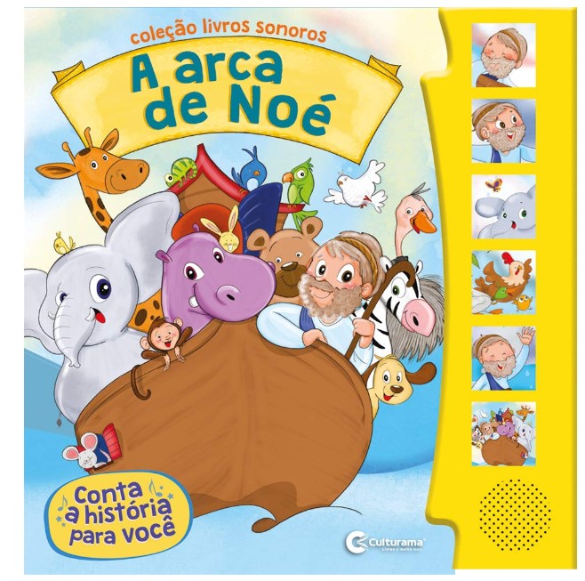 Livro sonoro infantil com tema da Arca de Noé. 