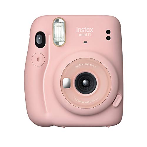 Câmera fotográfica na cor rosa.