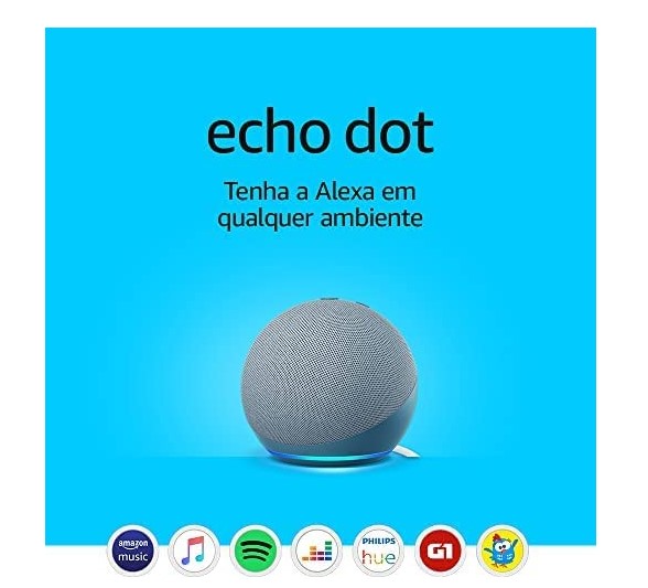 Echo dot com Alexa na cor azul. 