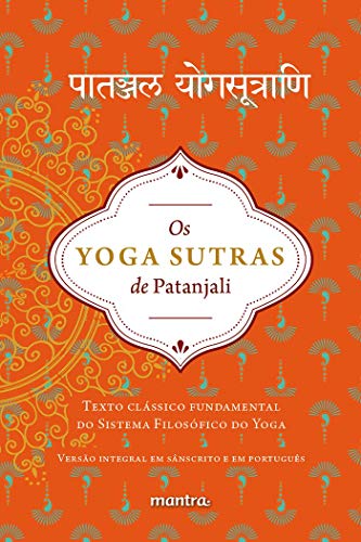 Capa do livro os yoga sutras de Patanjali, na cor laranja, ricamente decorado com detalhes indianos. 