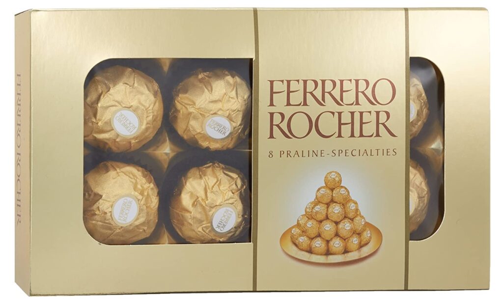 Caixa de bombom Ferrero Rocher.
