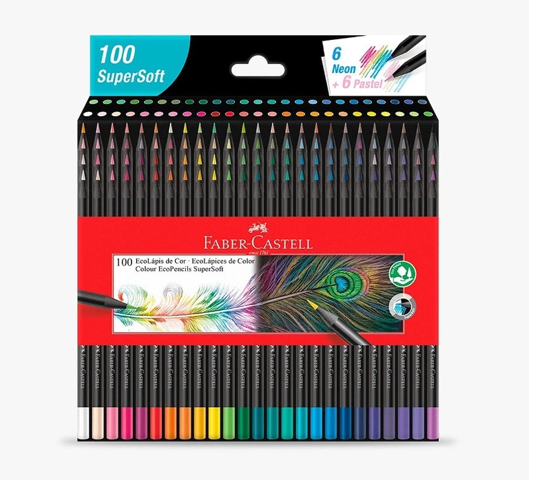 Caixa de lápis de cor coloridos da Faber-Castell.