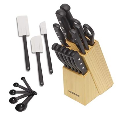 Conjunto de 22 peças de facas e utensílios de cozinha da marca Farberware de aço inoxidável.