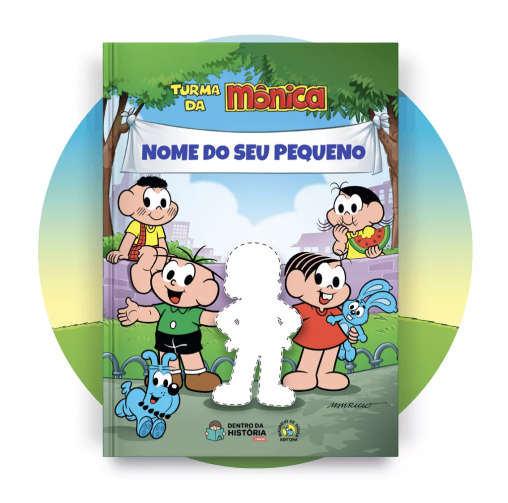 Capa de livro personalizado para criança da Turma da Mônica.