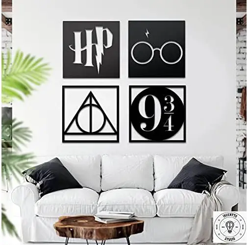Kit de quadros com detalhes de Harry Potter. 