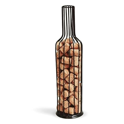 Porta rolha em formato de garrafa de vinho de metal. 