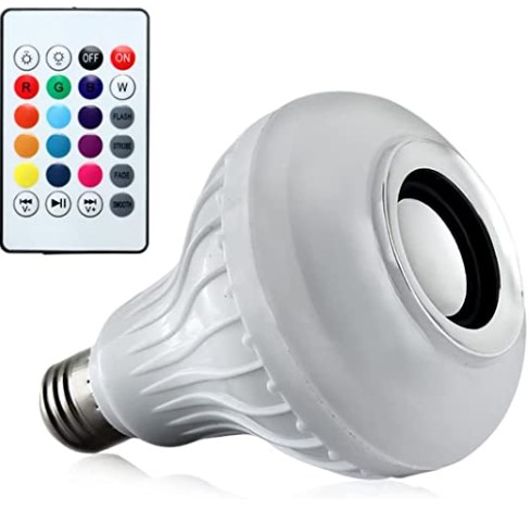 Lâmpada LED com várias opções de cores e caixa de som.