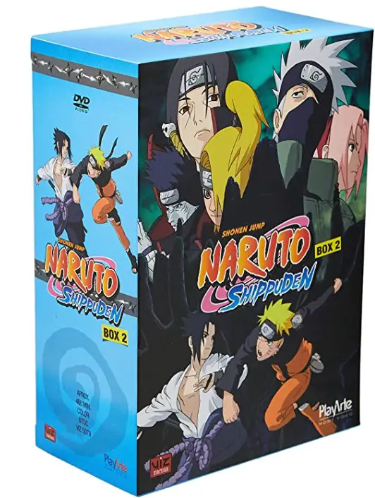 Box de DVD do Naruto com vários episódios. 