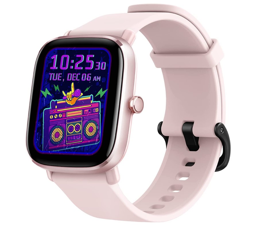Smartwatch com pulseira rosa. 
